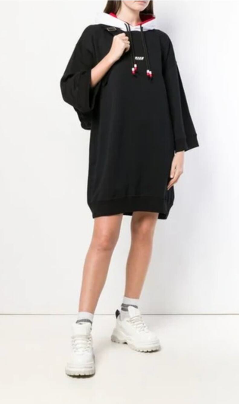 MSGM Hooded Sweatshirt Dress In Black White Red Womens Large Heavyweight